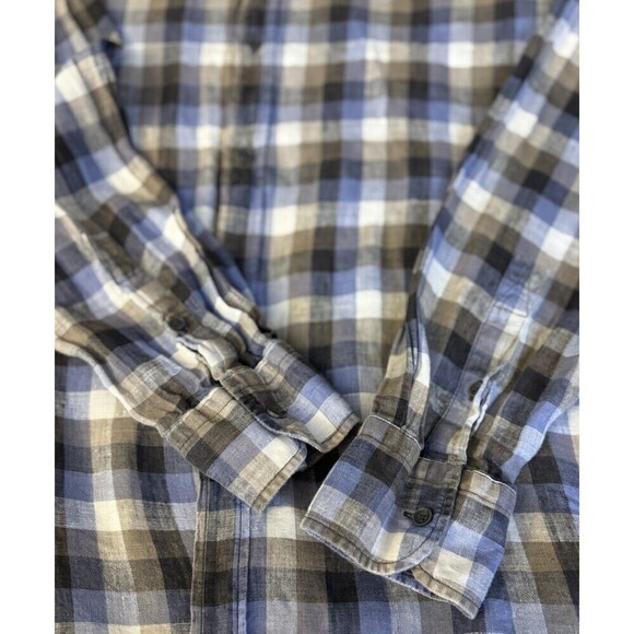 MASSIMO DUTTI 100% Linen Long Sleeve Button Up Shirt Men’s XL Blue Checkered - Picture 5 of 10